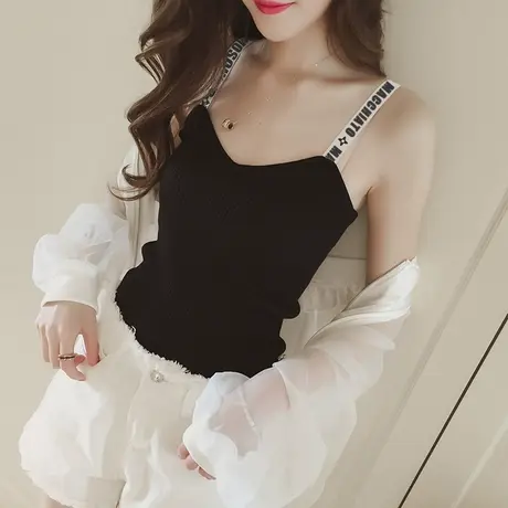吊带女内搭黑色无袖港味吊带背心女外穿打底针织背心上衣夏打底衫图片