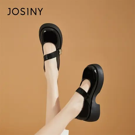 Josiny/卓诗尼乐福鞋女2024新款英伦风黑色小皮鞋平底一脚蹬单鞋商品大图