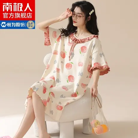 南极人睡裙女款夏季纯棉薄款短袖中长睡衣裙2023新款可爱家居服MA商品大图