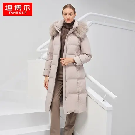 【专柜同款】坦博尔22新款羽绒服女长款连帽大毛领外套冬TB331868商品大图