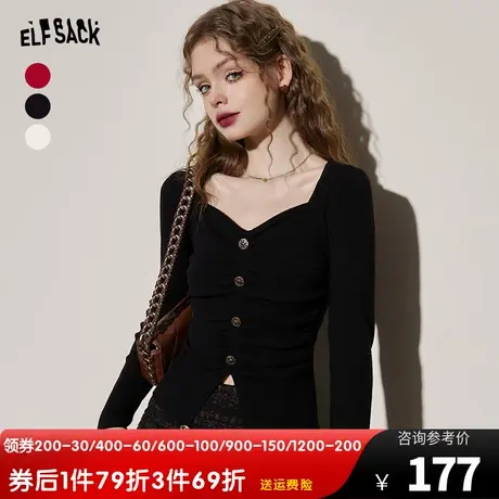 妖精的口袋修身内搭针织衫女2023冬季新款设计感显瘦薄款打底衫商品大图