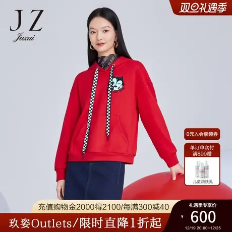 商场同款JZ玖姿菲力猫联名系列卫衣女2023秋季新款帽衫JWCQ80121图片
