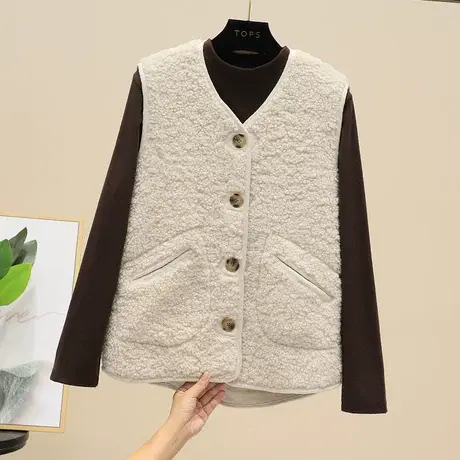 羊羔毛马甲女秋冬韩版2023新款皮毛一体羊羔绒中长款背心外套马夹图片