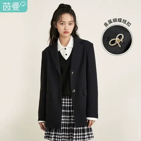 茵曼休闲女2023年春季新款宽松通勤翻领职业百搭气质梭织西装外套图片