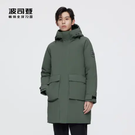 波司登2022男中长款抽绳连帽双重门襟防风保暖纯色百搭羽绒服外套商品大图
