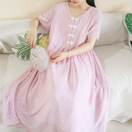 胖妹妹夏季2023新品法式V领盘扣连衣裙 加大码微胖短袖雪纺连衣裙商品大图