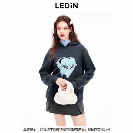 【LOTSYOU联名】乐町商场同款新款喷绘爱心长款连帽卫衣C1CRE4401图片