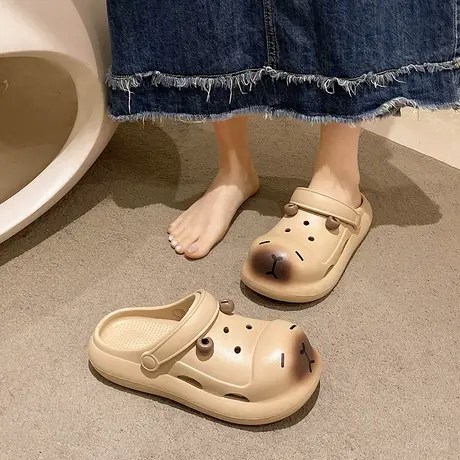 厚底洞洞鞋女款夏季室内外穿卡通可爱卡皮巴拉防滑沙滩包头凉拖鞋图片