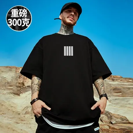 300g重磅新款美式短袖t恤加肥加大码ins圆领纯棉简约半袖男士夏季商品大图