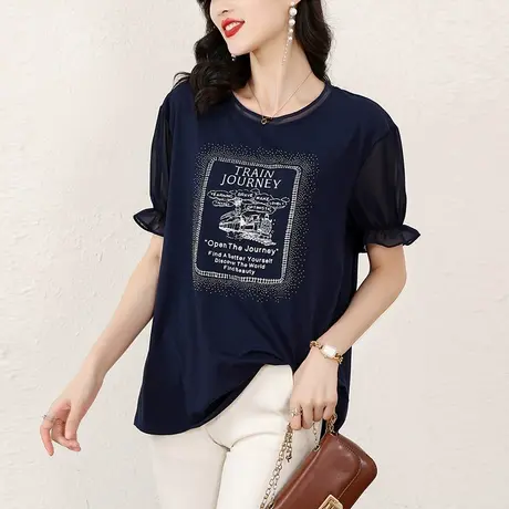 大码短袖雪纺衫女夏装宽松洋气小衫洋气减龄胖mm显瘦设计感女上衣商品大图