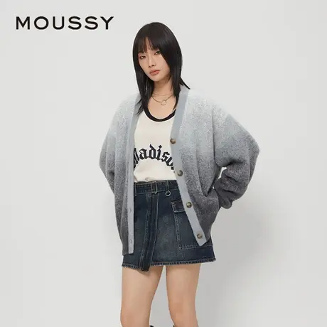 MOUSSY春季新品撞色渐变V领宽松休闲针织开衫外套028HAZ70-2251商品大图