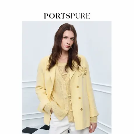 宝姿PORTSPURE女装2025夏季新品清新可拆卸手工编花双面毛呢外套图片
