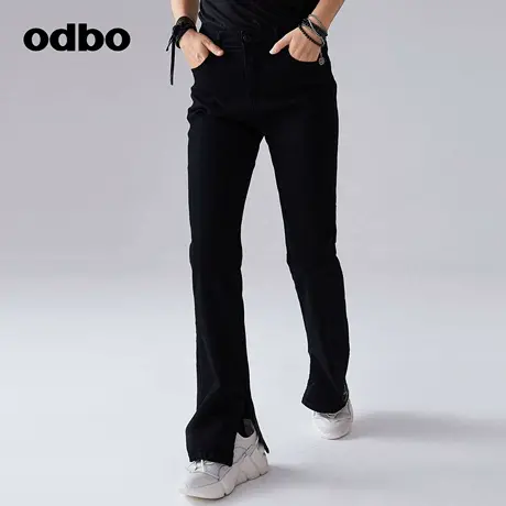 odbo/欧迪比欧原创设计时尚黑色牛仔裤女夏季新款开叉直筒裤商品大图