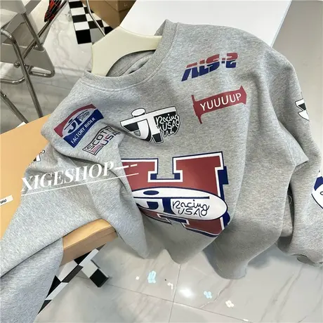 韩系字母印花卫衣裙女秋季新款oversize圆领套头中长款休闲连衣裙商品大图