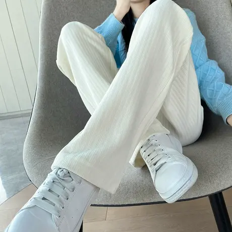 针织阔腿裤女秋冬新款羊绒软糯加厚高腰垂感宽松直筒拖地休闲裤子商品大图