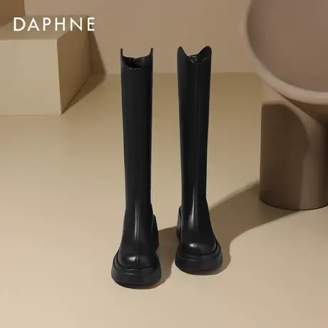 达芙妮v口长筒靴女春秋2025新款骑士靴高筒靴瘦瘦靴厚底女款皮靴商品大图