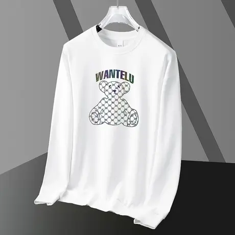 小熊卫衣男潮ins字母印花圆领无帽上衣服加绒宽松潮流白色长袖t恤商品大图