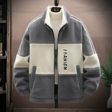 颗粒绒外套男士秋冬季2023年新款加棉加厚冬装保暖夹克羊羔绒衣服商品大图