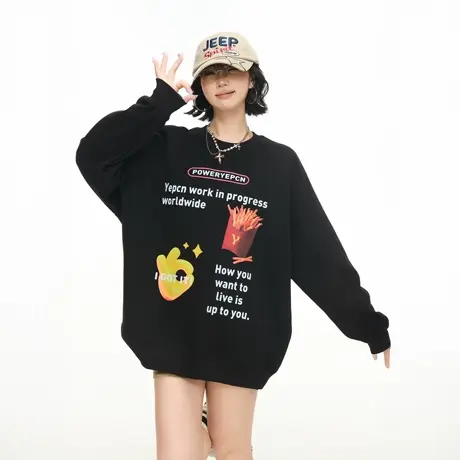 美式潮牌创意印花圆领卫衣女春秋新款宽松休闲设计感情侣套头上衣商品大图