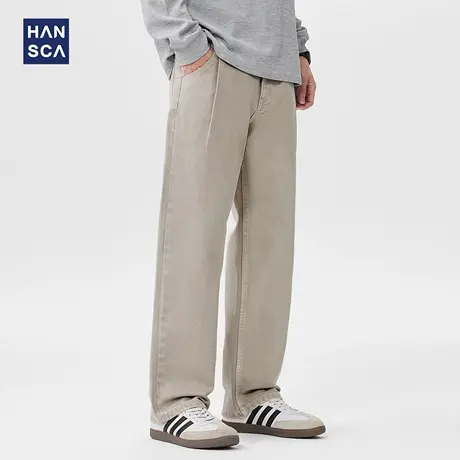 hansca日系复古阔腿宽松直筒牛仔裤2025新款男潮牌高端简约休闲裤图片
