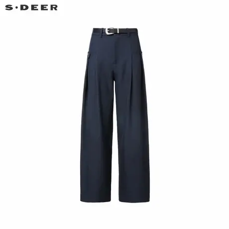 sdeer圣迪奥冬季女装复古高腰拼接压褶阔腿裤长裤S24480803图片