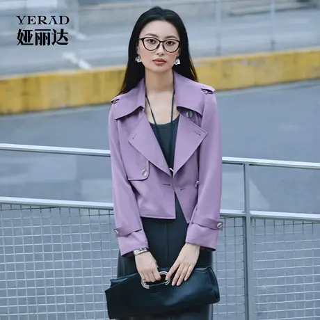 【商场同款】娅丽达设计感时尚短款外套女2025春秋新款驼色风衣商品大图