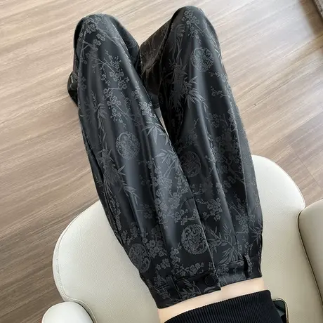 民族潮国风高腰阔腿皮裤女秋冬加厚宽松显瘦休闲拖地pu软皮拖地裤商品大图