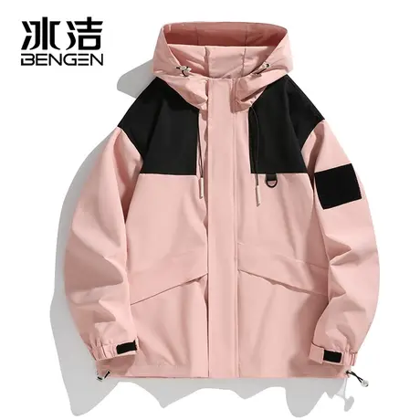 冰洁美式潮牌冲锋衣外套男女款宽松大码工装连帽秋薄款单层夹克XT商品大图