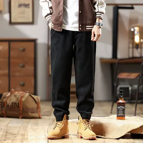 潮流男款裤子宽松时尚工装裤束脚哑光黑百搭大码男生直筒潮流长裤图片
