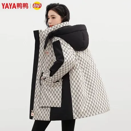 【双十一预售】鸭鸭乐事联名羽绒服女2023新中长连帽外套W图片