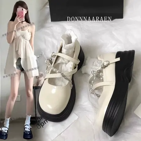 甜酷玛丽珍小皮鞋女夏英伦风2023新款法式温柔配裙子厚底粗高跟鞋商品大图