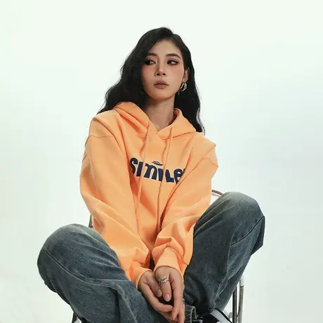 yep连帽字母卫衣女2023秋季新款橘色短款美式潮酷抽绳设计感上衣商品大图