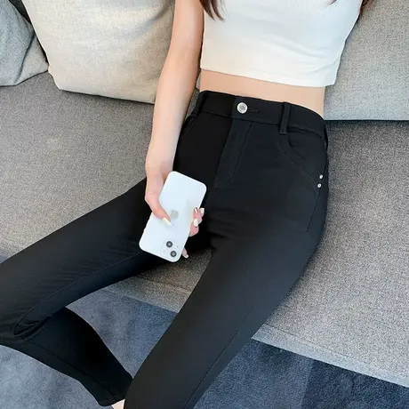 黑色打底裤女春秋外穿2024新款高腰显瘦弹力魔术铅笔小脚小黑裤子图片