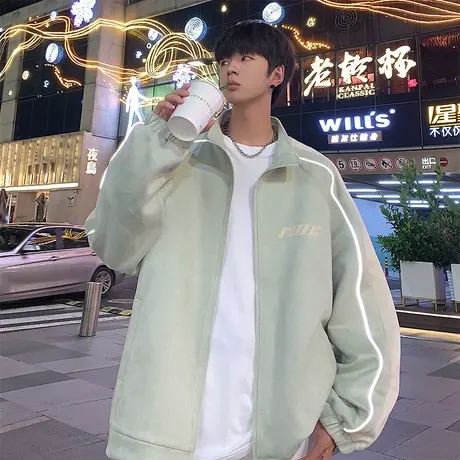 潮流开衫夹克男春秋季2025新款宽松情侣立领上衣高街休闲冲锋外套商品大图