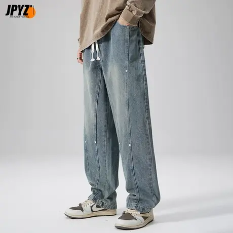 男生牛仔裤长裤阔腿宽松潮牌百搭直筒男士美式高街潮流2023新款裤图片