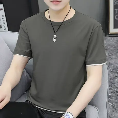 纯棉t恤男士短袖2024新款潮流圆领体恤衫纯色上衣服全棉夏季半袖商品大图