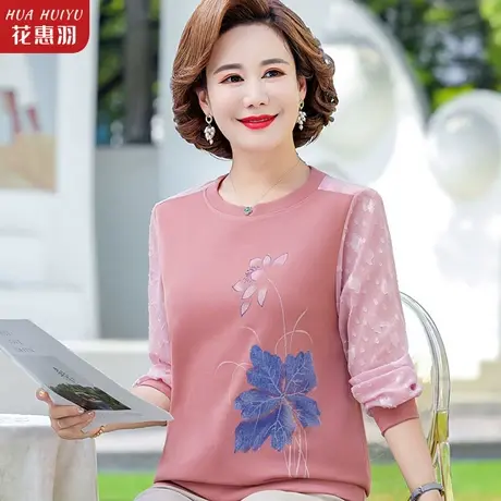 2022新款妈妈秋装上衣洋气长袖小衫40岁50中老年女装春秋T恤套装商品大图