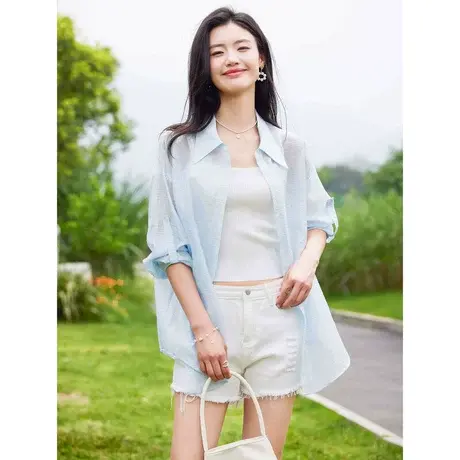 时尚气质短袖衬衫2023年夏季新款女士简约宽松显瘦通勤百搭上衣商品大图