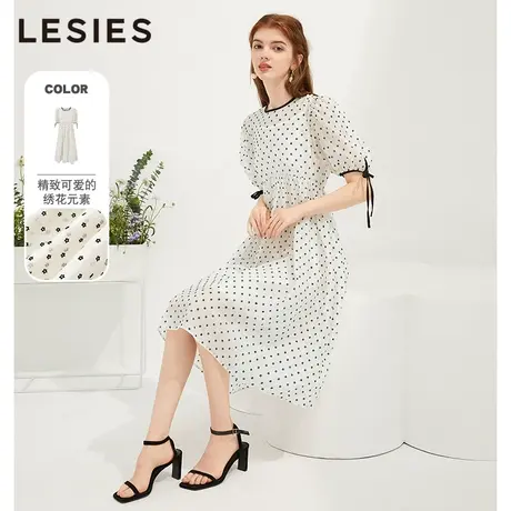 蓝色倾情春夏新款女装波点淑女宽松系带短袖轻熟风连衣裙子图片