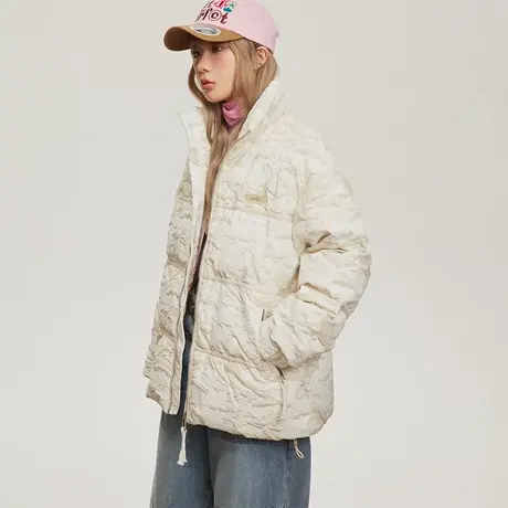 设计感复古潮牌保暖羽绒服女冬季加厚外套2023新款宽松立领面包服商品大图