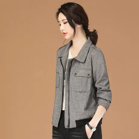 韩潮袭人翻领加厚条纹毛呢外套女2023冬新款时尚款式百搭呢子大衣图片