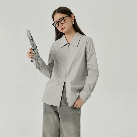 omont蛋挞家 气质纯色长袖衬衫女秋季新款别致宽松休闲衬衣商品大图