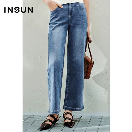 INSUN恩裳线上专选春季微弹水洗阔腿牛仔裤商品大图