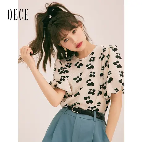 Oece复古碎花上衣春夏新款女装法式衬衫女士春设计感小众小衫图片