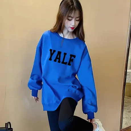 克莱因蓝卫衣女2024新款春秋冬加绒加厚小个子中长款遮屁股上衣潮商品大图