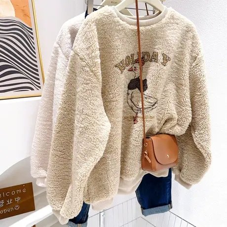 秋冬款软糯奶fufu外套~韩国东大门大白鹅羊羔绒外套毛毛卫衣ins风图片