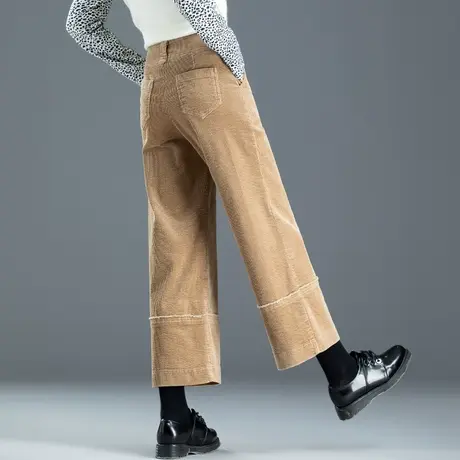 灯芯绒阔腿裤女秋冬高腰小个子九分裤2024新款妈妈八分条绒直筒裤商品大图