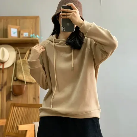 dza 复古加厚双面奥粒绒连帽卫衣女冬季内搭洋气打底叠穿纯色上衣图片