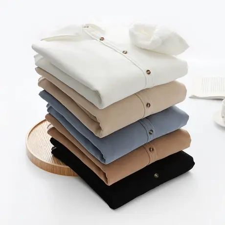 白色长袖衬衫职业正装工作服面试寸衣加厚上衣秋冬内搭加绒衬衣女商品大图