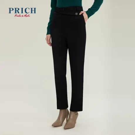 PRICH商场同款裤子新品秋冬新款高腰设计感门襟布袢直筒裤子女商品大图